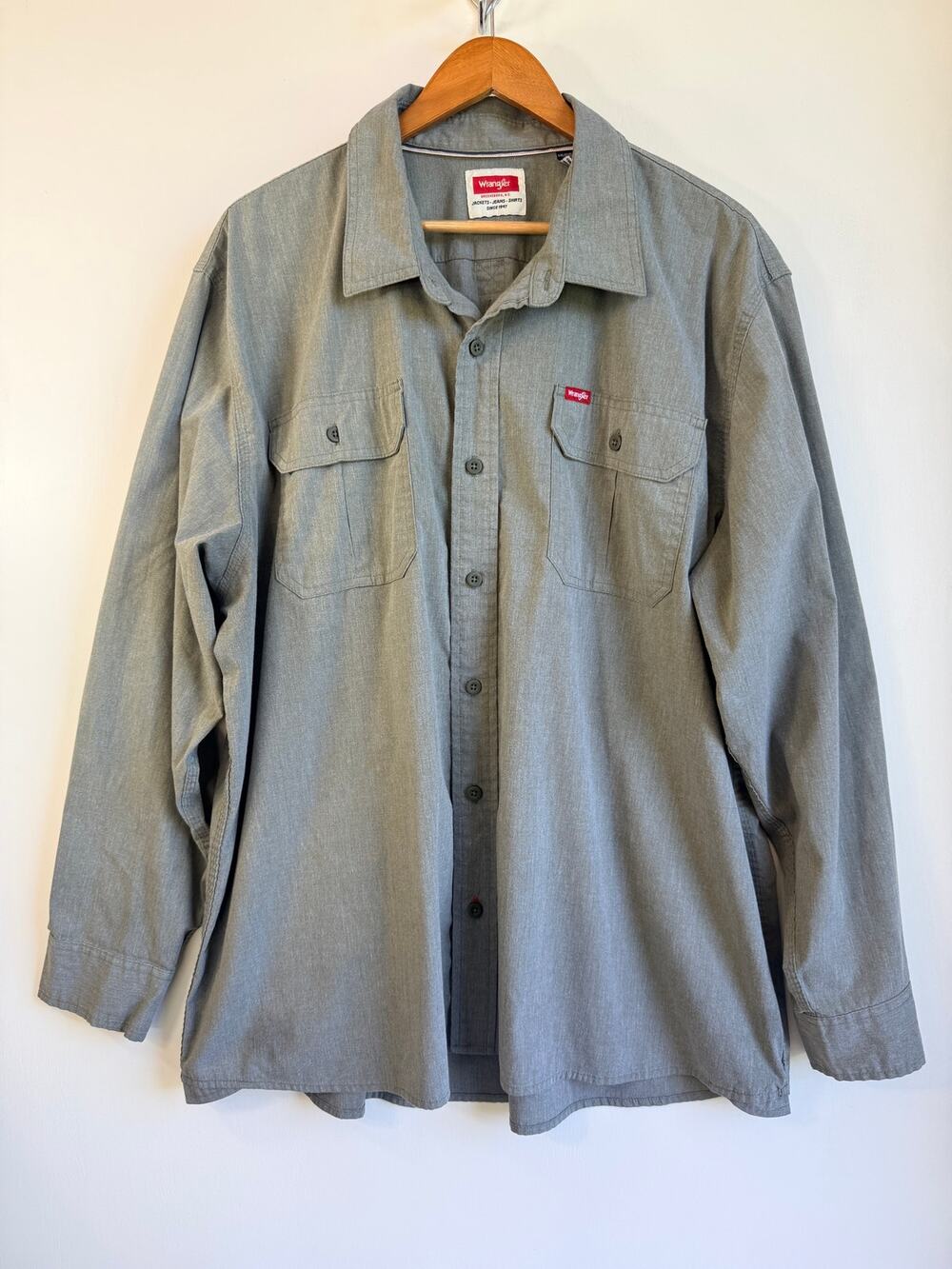Wrangler Mens 2XL Gray Relaxed Fit Long Sleeve Woven Chambray Twill Work Shirt